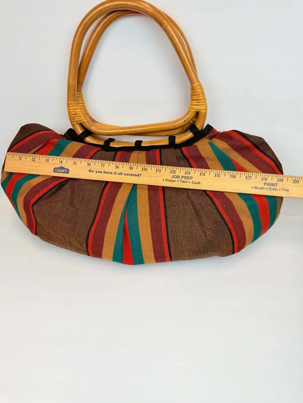Putu By J. Maclear Bohemian Striped Fabric Hobo Bag with Rattan Handles